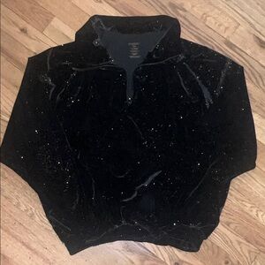 Goldsheep Glittery Black Velvet Half Zip Sweatshirt Size Small NWOT